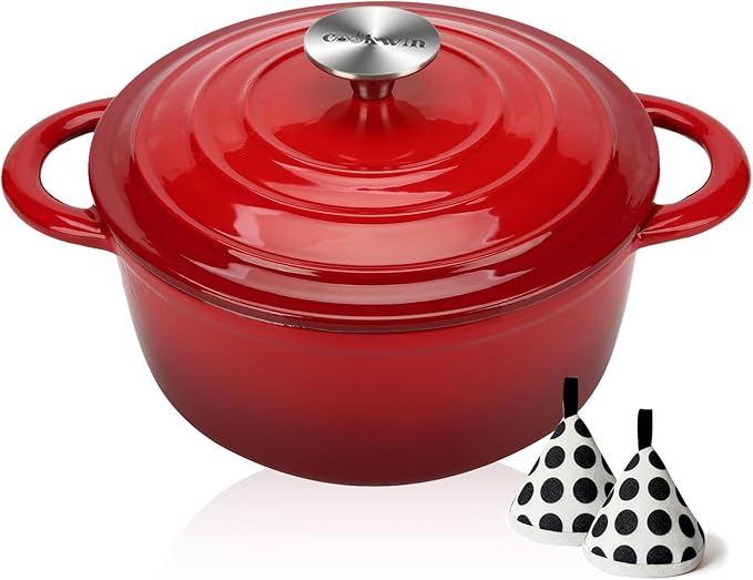 5 Quart Enameled Cast Iron Dutch Oven with Lid, Heavy-Duty Pot Cookware for Bread Sourdough Baking, Braising, Stews, Roasting