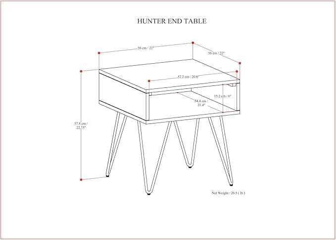 SIMPLIHOME Hunter Industrial 22 inch Wide Metal End Table in Walnut Veneer for The Living Room and Bedroom
