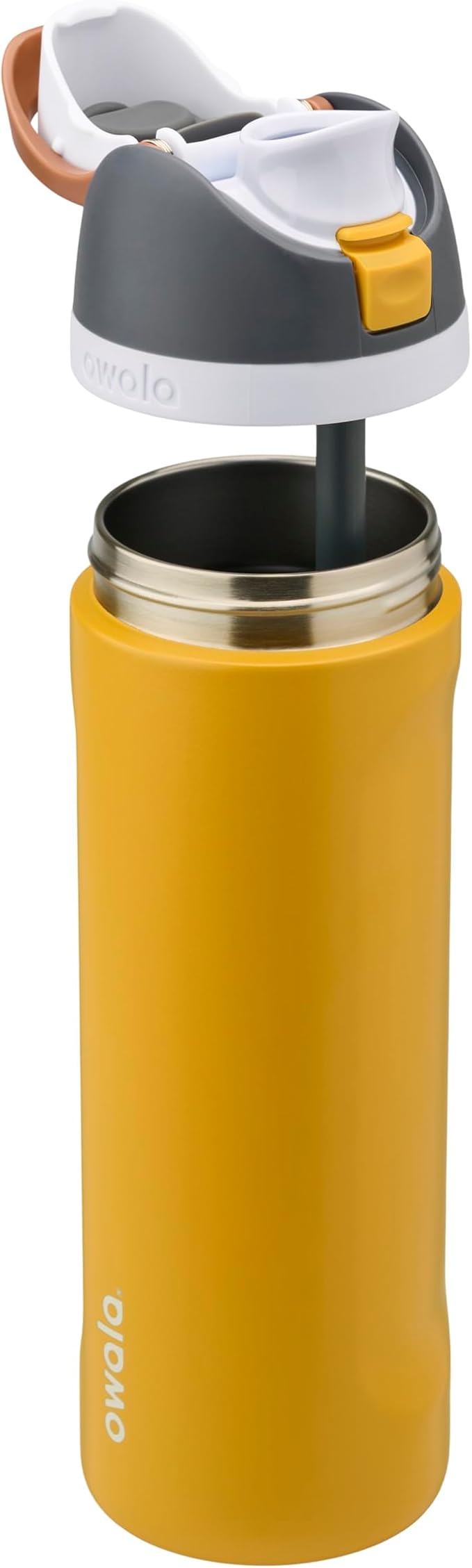 Owala FreeSip Insulated Stainless Steel Water Bottle with Straw for Sports and Travel, BPA-Free Sports Water Bottle, 24 oz, Grey/Yellow, Golden Conquest