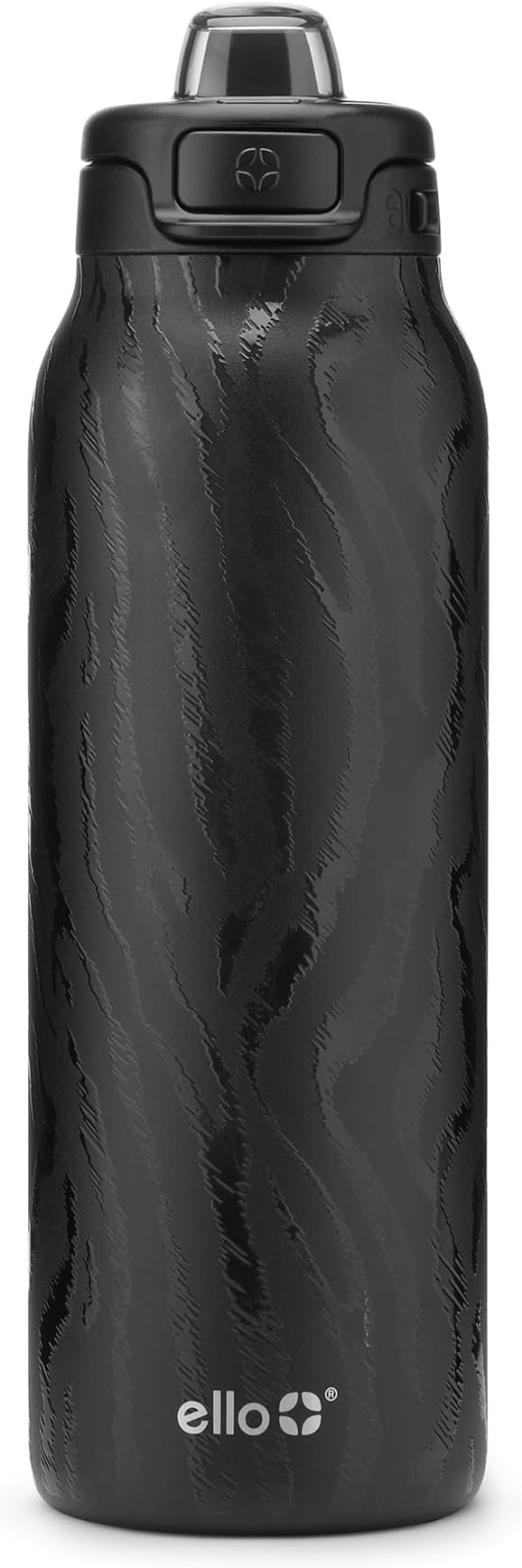 Ello Pop & Fill 32oz Stainless Steel Water Bottle with QuickFill Technology, Double Walled and Vacuum Insulated Metal, Leak Proof Locking Lid, Straw and Chug, Reusable, BPA Free, Black Zebra
