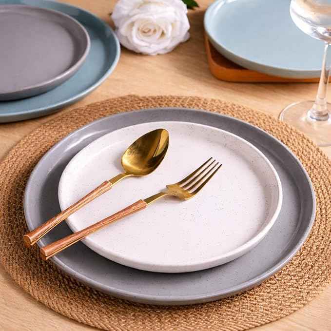 AmorArc Ceramic Dinnerware Sets for 4, 12 Pieces Handpainted Plates and Bowls Set with Rustic Terracotta Underside, Scratch Resistant Stoneware Dishes Set, Dishwasher & Microwave Safe, Multi-Color