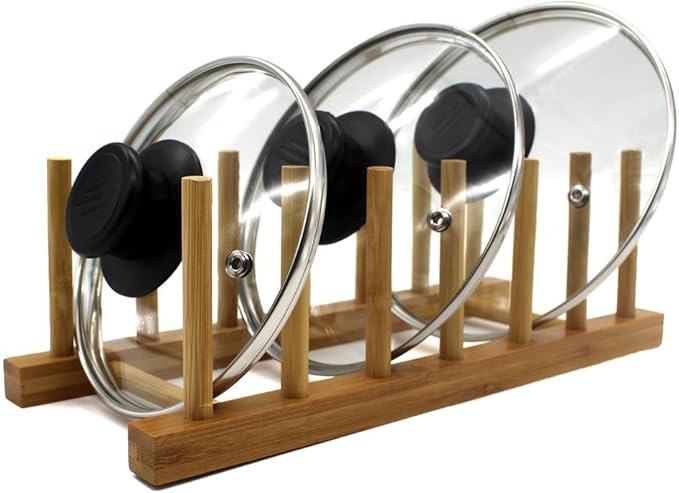 INNERNEED Bamboo Wooden Plate Racks Dish Stand Holder Kitchen Storage Cabinet Organizer for Dish/Plate/Bowl/Cup/Pot Lid/Cutting Board (Pack of 2)