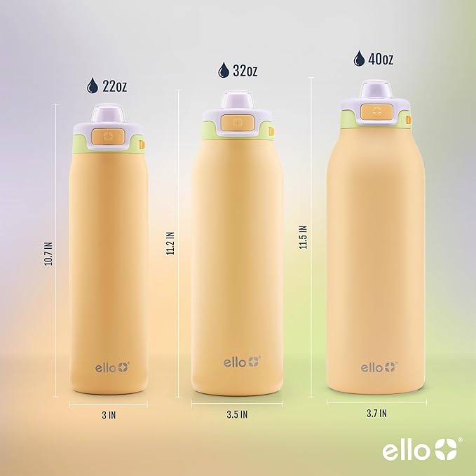 Ello Pop & Fill 32oz Stainless Steel Water Bottle with Quick Fill Technology, Double Walled and Vacuum Insulated Metal, Leak Proof Locking Lid, Sip and Chug, Reusable, BPA Free, Sunset Meadow