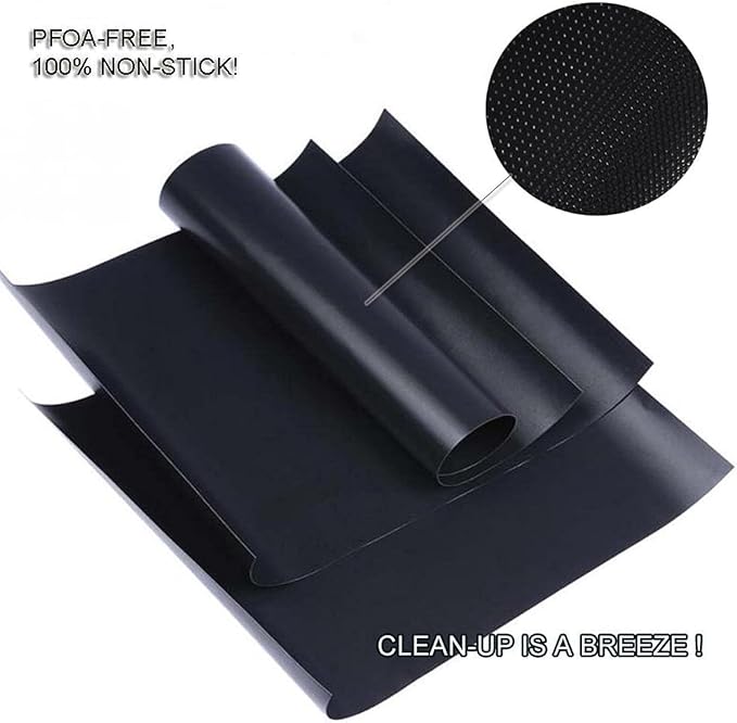Renook Grill Mat Set of 6-100% Non-Stick Reusable Mats for Gas, Charcoal or Electric Grills - Easy to Clean - 23 x 16.5-Inch, Black