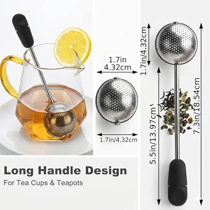 2pack Tea Ball, tea infuser for loose leaf tea, tea strainers for loose tea, stainless steel tea strainer, loose leaf tea steeper, easy clean, tea fine mesh strainer reusable-A (Black)