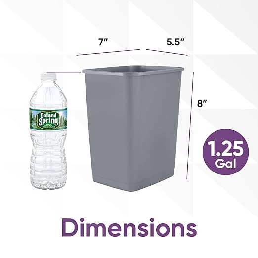 Superio 1.25 Gal Mini Plastic Trash Can, Small Unlidded Waste Bin Only for Countertop, Desk, Vanity, Bathroom 5 Quart (1, Grey)