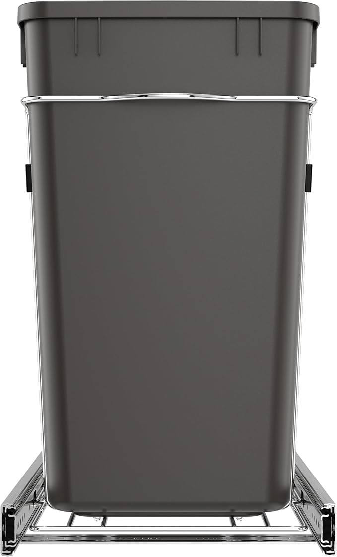 Rev-A-Shelf Pullout Trash Can for Kitchen Cabinets 27 Qt Garbage Waste Recycling Bin with Full Extension Slides, Orion Gray, RV-15KD-13C-S
