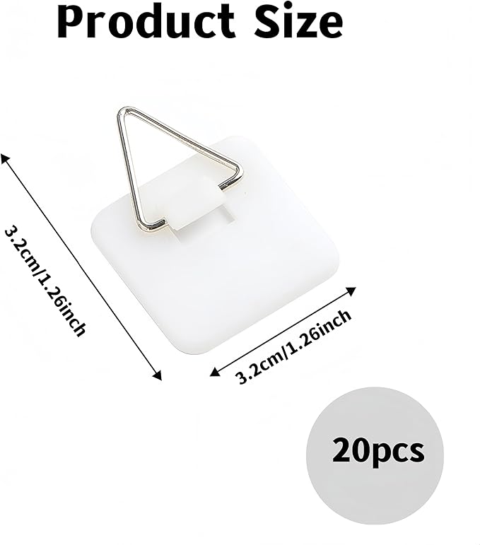 20Pcs 1.25in White Square Invisible Adhesive Small Plate Hangers,Vertical Plate Holders Wall Mount Display Holder,No Nails Decorative Plates for Artworks