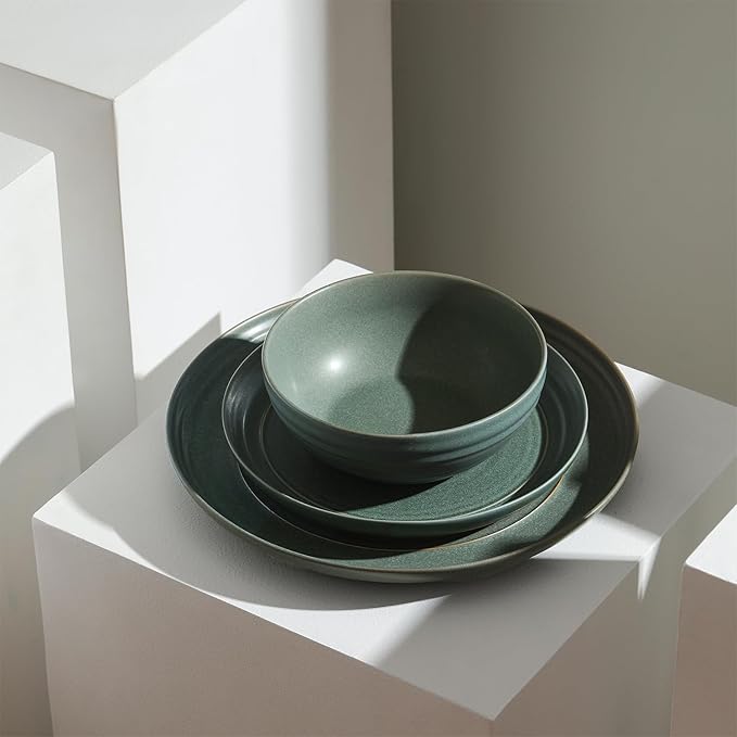 Stone Lain Elio 24-Piece Dinnerware Set Stoneware, Plates and Bowls Set, Dish Set for 8, Green