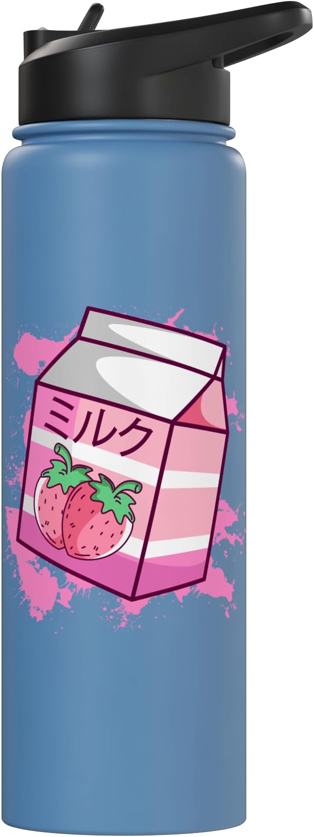 Kawaii Japanese Pink Retro 90s Strawberry Milk Carton Stainless Steel Insulated Water Bottle