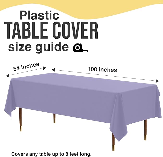 Exquisite 66% Thicker Premium Plastic Table Cloth Rectangle Table Cover 0.5 Mil 12 Pack Lavender Table Cloth 54 Inch x 108 Inch Disposable Tablecloth Won't Tear Easily Like Cheap Thin Brands