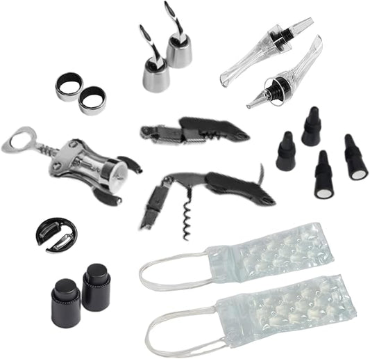 FlyWithWine® by VinGardeValise Wine Accessory Kit – 18 Piece Wine Gift Set with Corkscrew Opener, Aerator Pourers, Vacuum Stoppers, Wine Chiller Bags & Sommelier Tools for Home, Bar & Travel