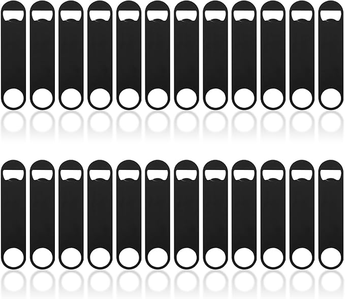 24 Pack Flat Beer Bottle Opener 5 inch Heavy Duty Stainless Steel Flat Bottle Opener Metal Beer Bottle Openers Black Beer Openers for Bartender Kitchen Bar or Restaurant (Black, 5 inch)