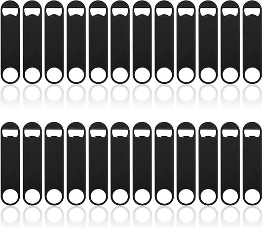 24 Pack Flat Beer Bottle Opener 5 inch Heavy Duty Stainless Steel Flat Bottle Opener Metal Beer Bottle Openers Black Beer Openers for Bartender Kitchen Bar or Restaurant (Black, 5 inch)