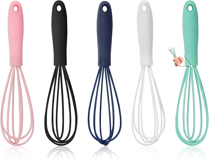 5 Pcs Silicone Whisk for Cooking - Mini Whisk Stainless Steel Dough Whisk, Non Stick Hand Tiny Balloon Wire Whisk, Milk Egg Frother for Blending Whisking Beating Stirring Baking