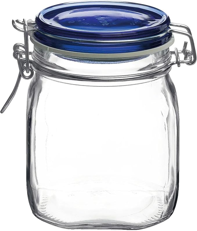 Bormioli Rocco Fido Square Jaw with Blue Lid, 25-1/4-Ounce, 149520M04121197
