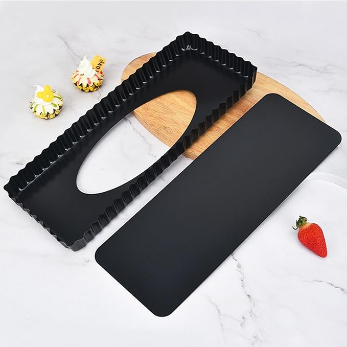 Tosnail 2 Pack 14" x 5.75" Non-Stick Quiche Pan Tart Pan with Removeable Bottom Rectangular Pie Baking Pan