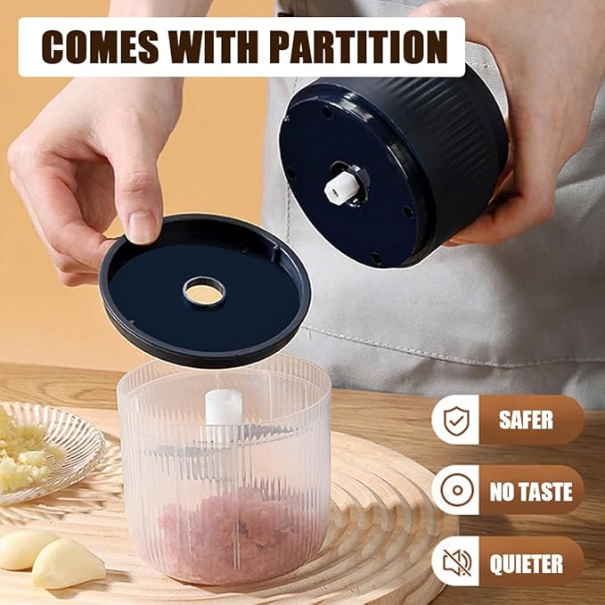 Electric Garlic Chopper, Mini Portable Veggie Chopper, Electric Onion Grinder with 6 Sharp Blade, Mini Food Processor with Container for Mashing Onion, Garlic, Chili, Ginger (1PC*Blue)