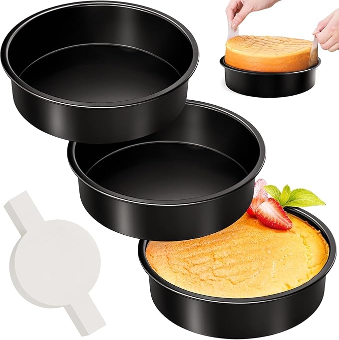 6 Inch Round Cake Pan Set of 3, Nonstick Baking Pans with 100PCS Parchment Paper, Dishwasher Safe