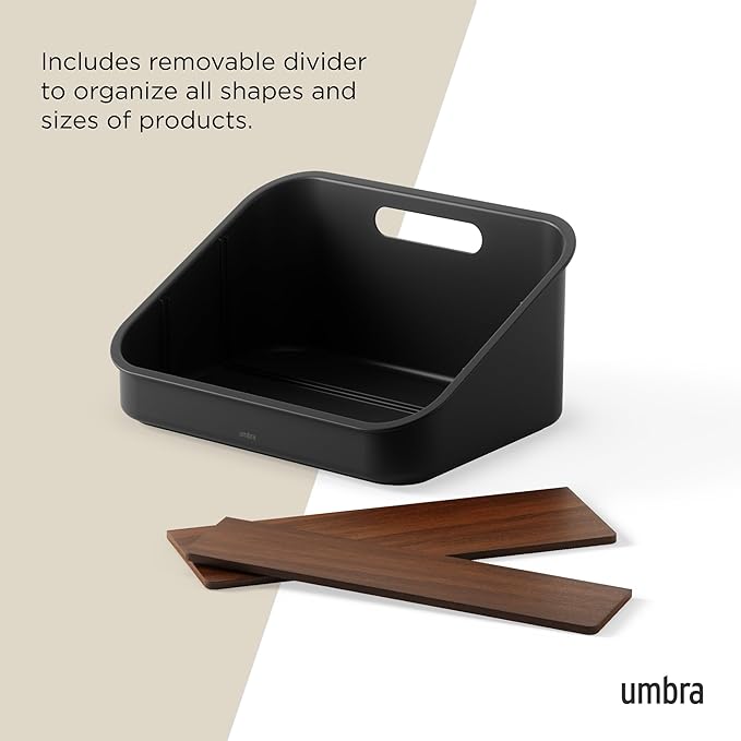 Umbra Bellwood Packet Organizer, Divided Tray for Pantry Ingredients and Other Small Items, Made of Durable Plastic and Wood, Walnut/Black