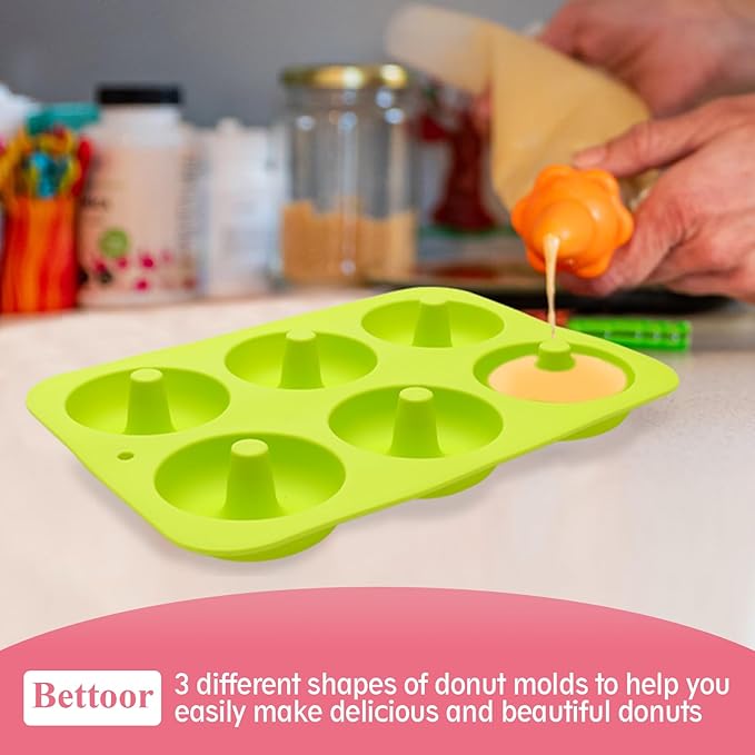 Silicone Donut Pan, Donut Molds for Baking, Donut Maker for 6 Doughnuts, Non-stick Doughnut Pan Muffin Cupcake Bagel Making Tray (Green, Pink, Blue)