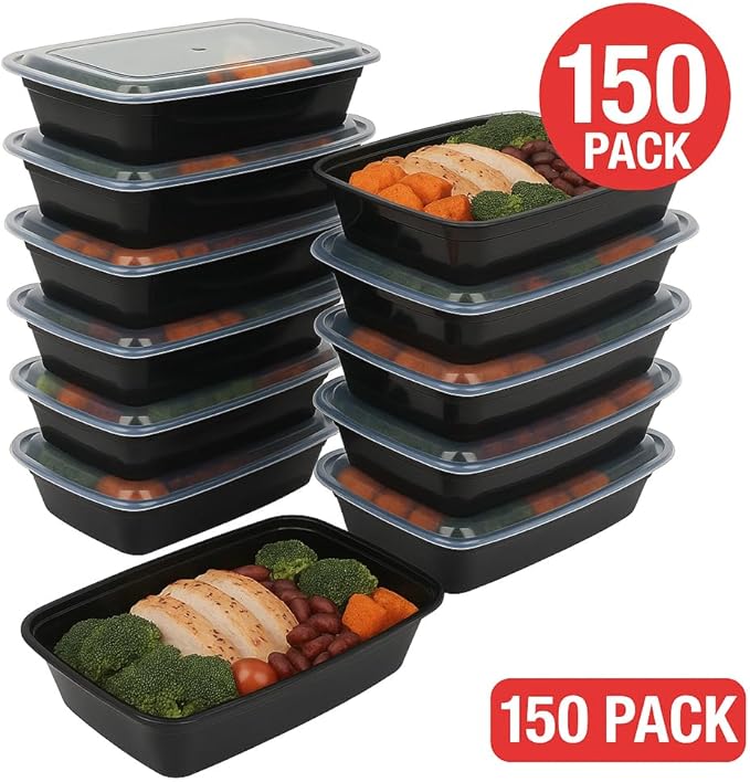 Ruthy's Outlet Meal Prep Containers W/Lids -Square Food Storage – BPA-Free| Stackable | Microwave | Freezer & Dishwasher Safe | Reusable Lunch Bento Box Portion Control & Planning (150 Pack, 12 oz)