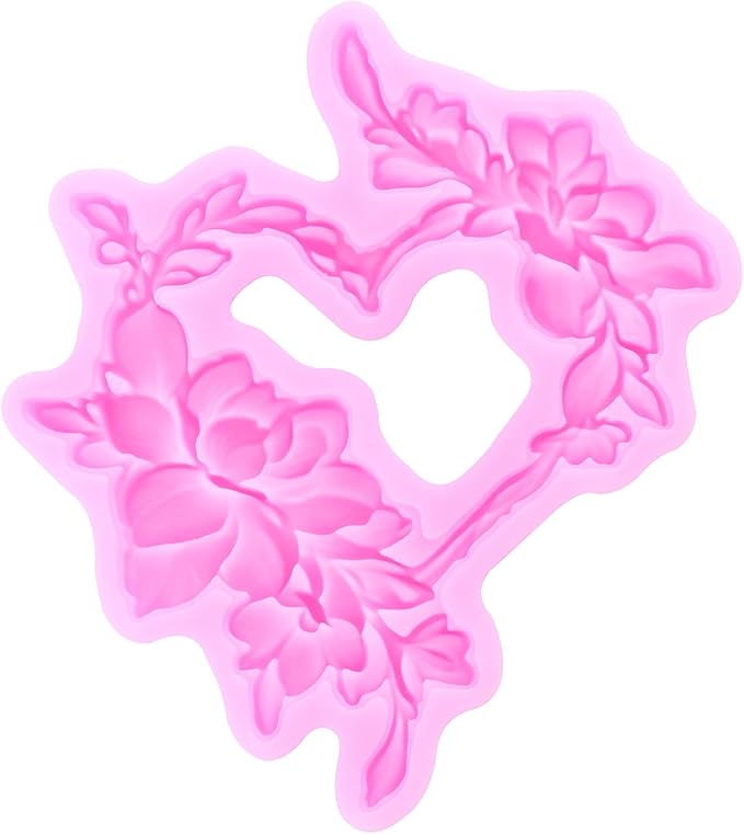 Mujiang Flower Garland Fondant Molds Floral Wreath Silicone Mold Heart Photo Frame Mold for Cake Decoration Cupcake Topper Candy Polymer Clay Gum Paste Set of 4