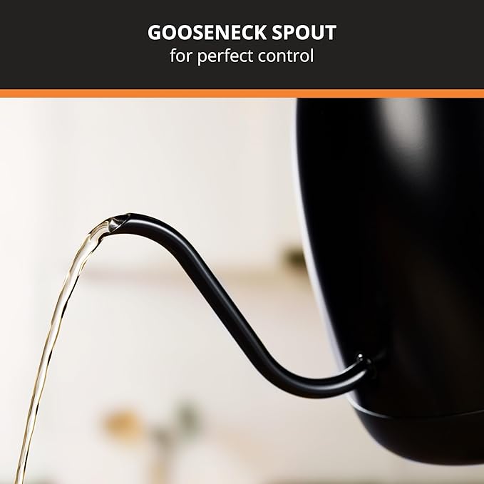 KRUPS Gooseneck Electric Kettle: 1L Stainless Steel, 1350W Fast Boiling, Boils 1 Cup in 80 Seconds, Temperature Control with 8 Presets, 60-Min Keep Warm, Precision Pour for Coffee and Tea