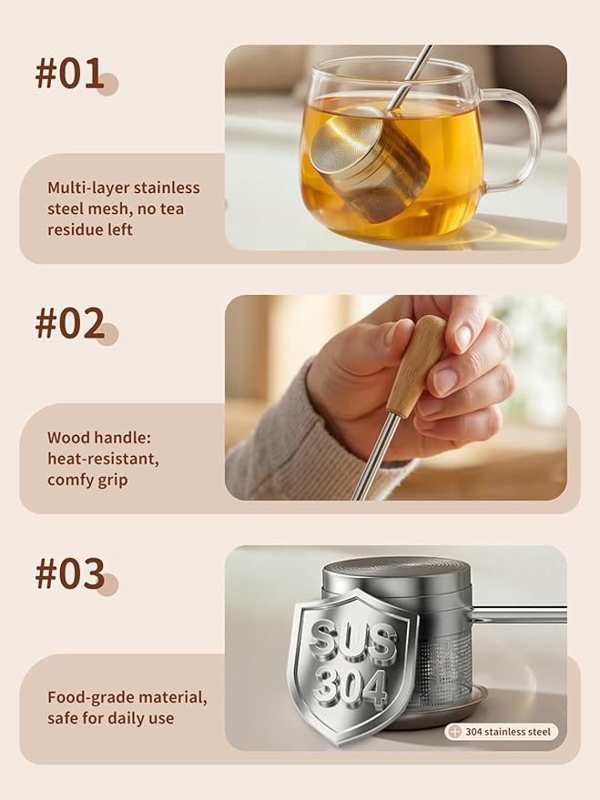 HOUSE AGAIN Tea Infuser for Loose Tea, 2-in-1 Tea Scoop Infuser Extra Fine Mesh Tea Strainers for Loose Tea, 304 Stainless Steel Loose Leaf Steeper, Tea Ball Filter with Handle for Spices, S