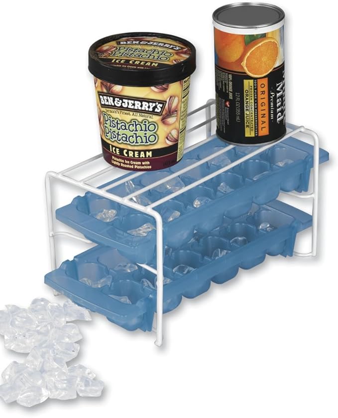 Better Houseware Ice Tray Organizer Shelf for Freezer, White Coated Steel Ice Cube Tray Rack, Stackable Freezer Shelf for Ice Tray Storage, Fridge Organizer for Space Saving