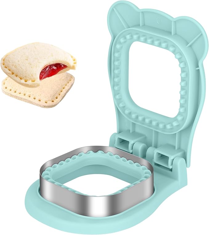 TACGEA Uncrustable Sandwich Cutter Maker – Sandwich Sealer and Cutter for Lunchbox and Breakfast, Square Shape, Light Blue