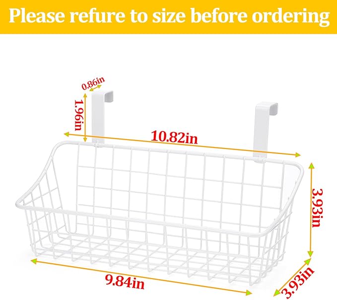 LeleCAT White Basket with hook Grid Storage Basket,Hang it behind a door or on a railing,Over the Cabinet Door,2 Pack