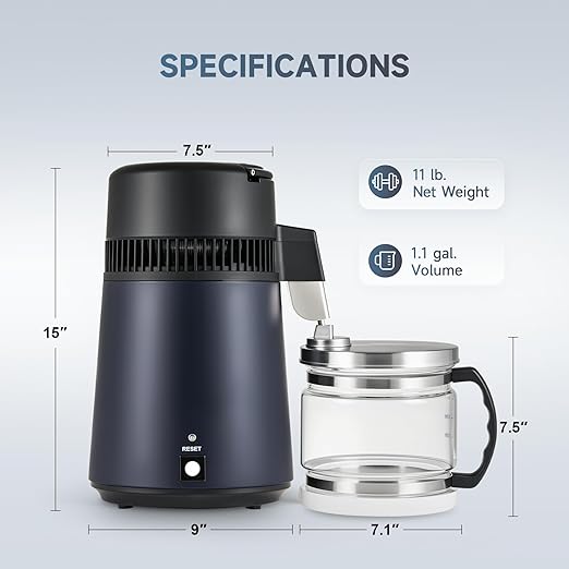 CO-Z 1.1 Gallon Water Distiller, 4L Countertop Distilled Water Machine with Glass Pot, 750W Distilled Water Maker for Pure Water, 304 Stainless Steel Water Distiller Machine for Home Office Travel