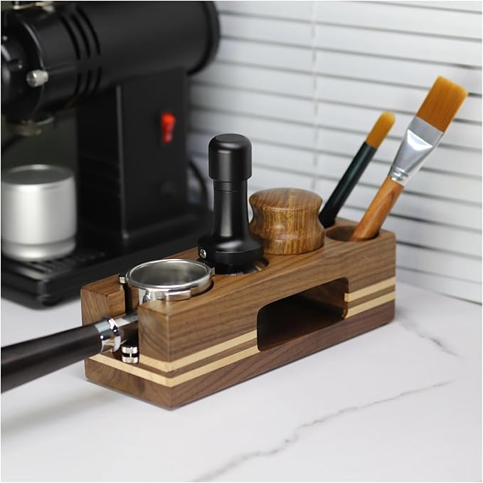 Walnut Wood Coffee Filter Holder, Espresso Tamper Mat Stand, Coffee Maker Support Base Rack, Barista Accessories(One pair)