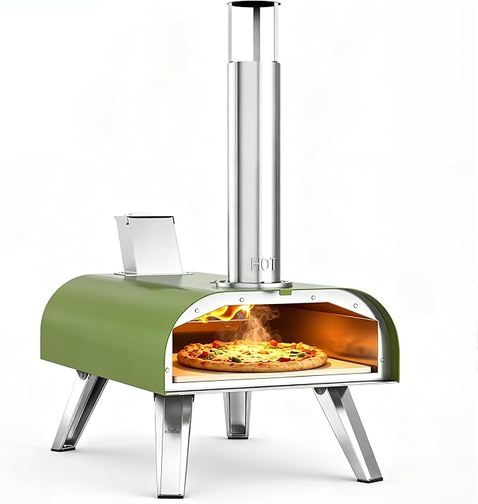 BIG HORN 12" Multi-Fuel Outdoor Pizza Oven – 3-in-1 Wood-Fired, Gas & Electric Compatible (Burners Sold Separately), Pellet Pizza Oven Portable Pizza Maker for Backyard, Camping & Tailgating, Green
