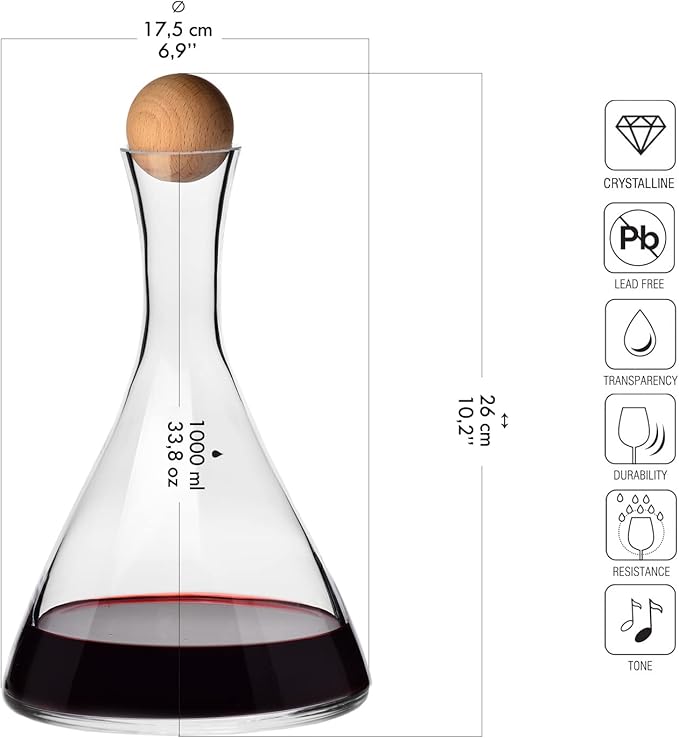 Krosno Wine Carafe Red Wine Decanter | 33.8 oz | Avant-garde Collection | Perfect for Home, Restaurants and Parties | Lead-Free Crystal Glass