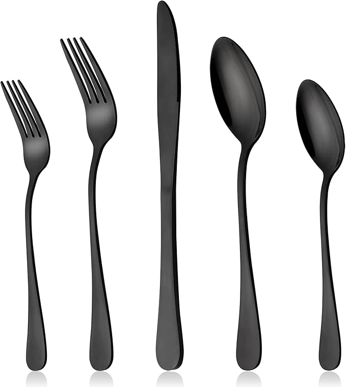 Black Flatware Silverware Set, LIANYU 40-Piece Stainless Steel Cutlery Set for 8, Restaurant Party Tableware Eating Utensils, Mirror Finish, Dishwasher Safe