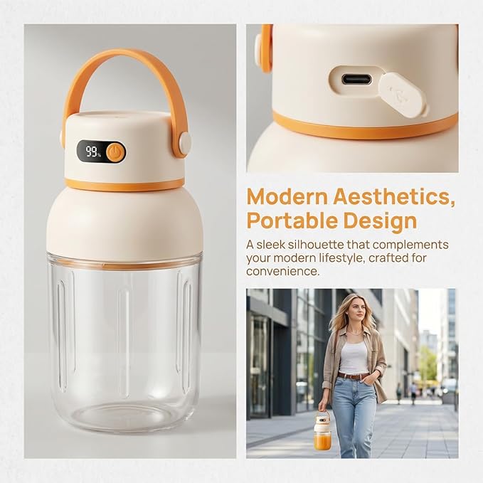Portable Electric Juicer Cup with Zero Cord Hassle, 33oz Large Capacity Personal Blender with 18000RPM High Speed, 12 Blades & Dual Lids, USB-C Rechargeable Wireless Juicer Cup for Gym, Travel (1Pc)
