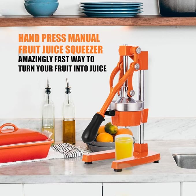 Commercial Heavy Duty Cast Iron Hand Press Manual Orange Citrus Lemon Lime Grapefruit Pomegranate Fruit Juice Squeezer Machine with Stainless Steel Cup