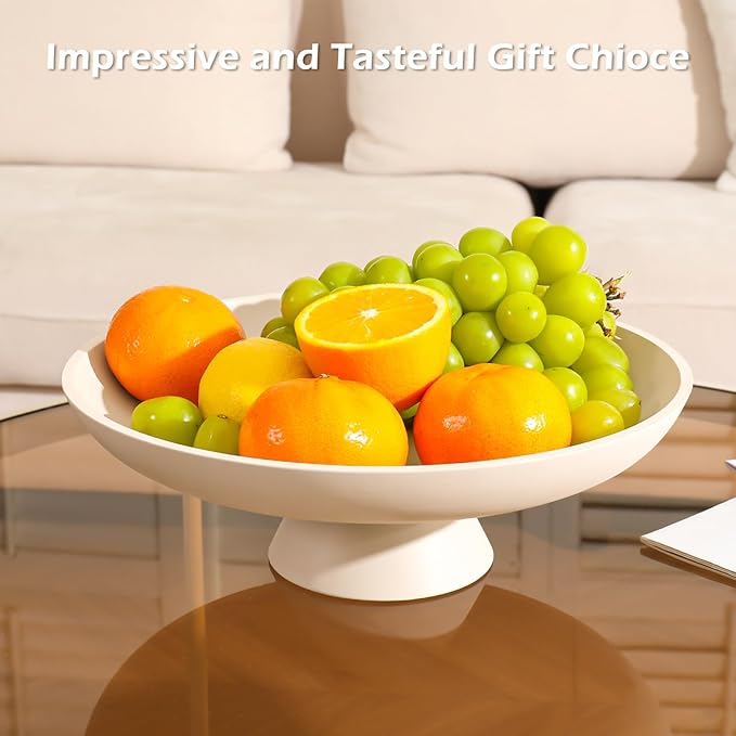 Large Decorative Bowl for Home Decor, Large Fruit Bowl for Kitchen Counter, Key Bowl for Entryway Table (Beige, Pedestal)