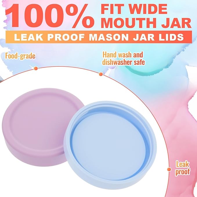 Teenyyou 6 Pcs Silicone Regular Mouth Lids Mason Jar Lids Thickened Leak Proof Lid for 70 mm All regular mouth Mason Jars, Reusable Large Canning Jar Caps(Morandi)