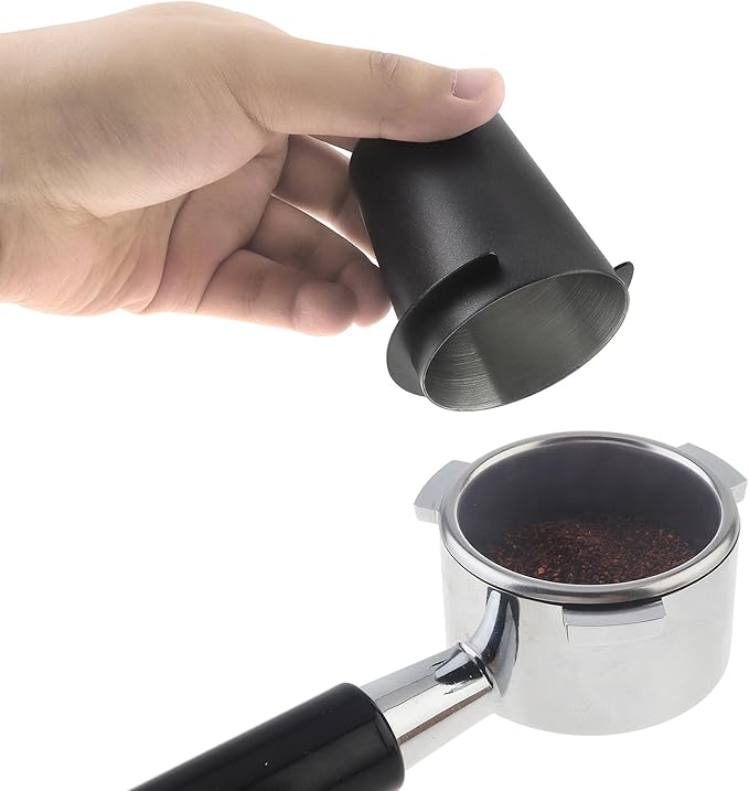 Coffee Dosing Cup 58mm, Stainless Steel Espresso coffee Dosing Cup, Coffee Powder Feeder Part coffee Grinder Powder cup Compatible (1, Black, 58mm)
