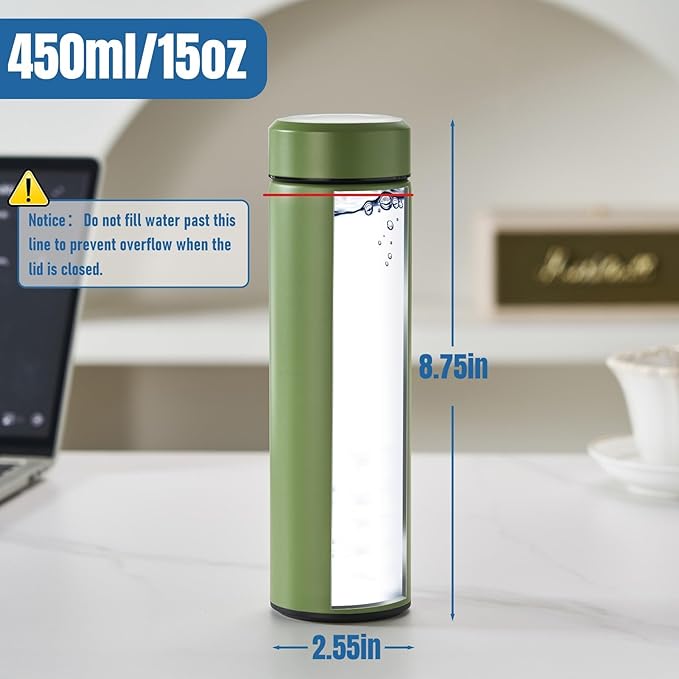 PARACITY Insulated Water Bottle, 15 oz Stainless Steel Water Bottles, Double Wall Vacuum Hot Drinks, Metal Water Bottle Keeps (green)