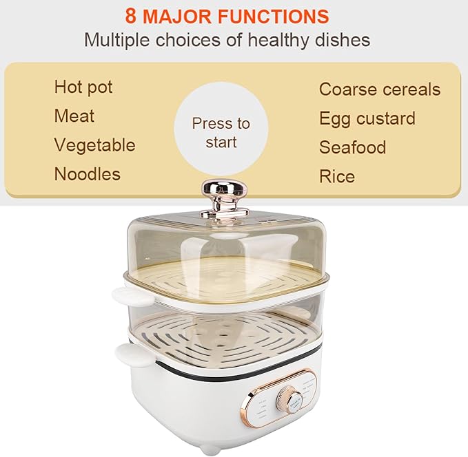 1200W 10.5L 2 Tier Electric Steam Pot Cooker with Steaming Plate, Efficiently Cooks and Steams Seafood, Vegetables, and Meat, Ideal for Noodles, Porridge, Slow Cooking (US Plug