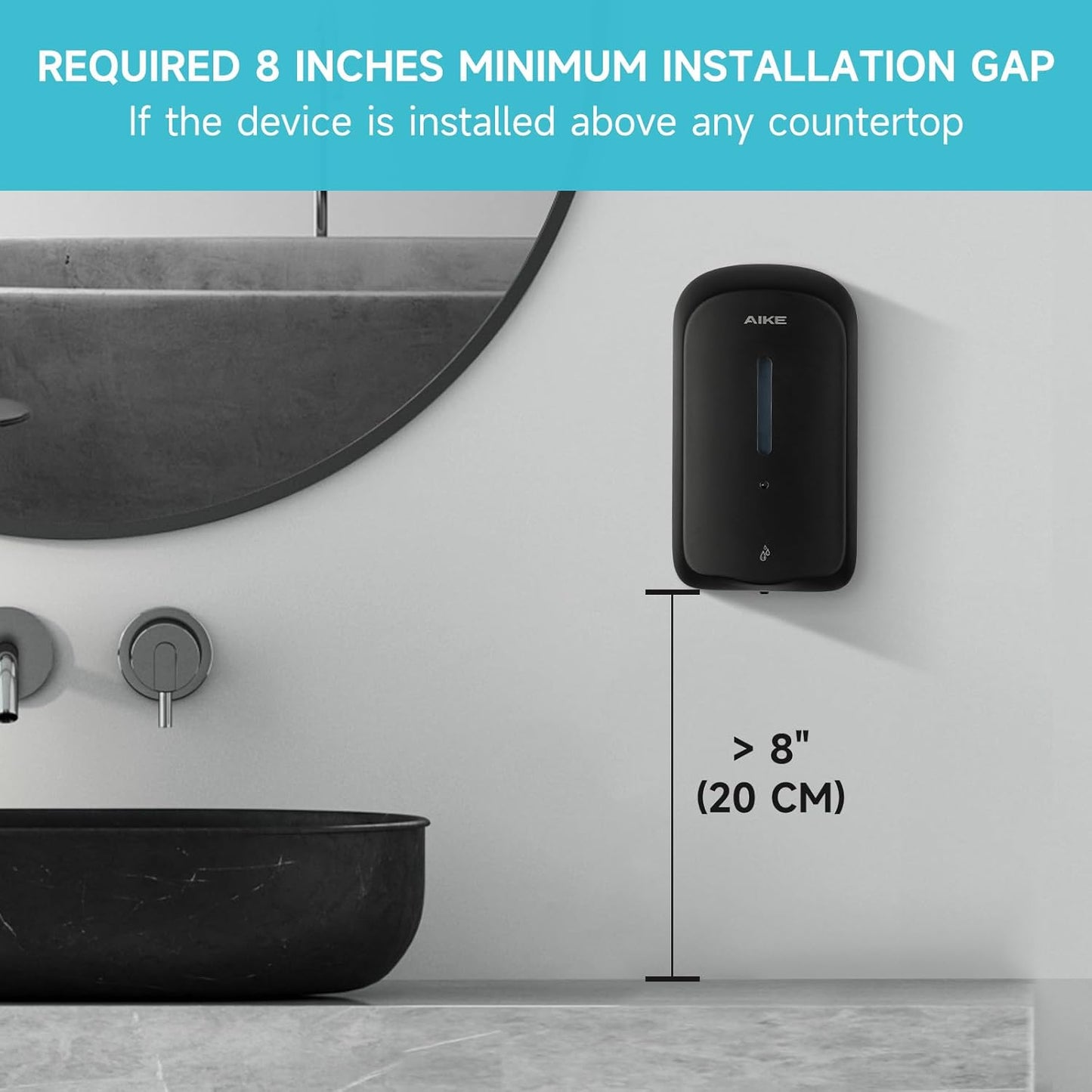 AIKE 33.8oz Automatic Wall Mount Liquid Soap Dispenser with Commercial ABS Construction, Model AK1226S(Black)