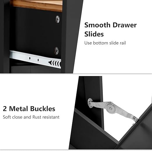 Gitua Double Tilt Out Trash Cabinet 20 Gallon, Freestanding Wooden Kitchen Trash Recycling Cabinet with Drawer & Removable Cutting Board, Dog Proof Trash Can Cabinet, Black