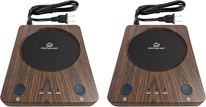 SEALON SLM02 Electric Coffee Mug Warmer (Wood, 2-Pack) - 3-Temperature Desk Cup Warmer with Auto Shut-Off (4 Hours) for Heating Coffee, Tea, Milk & Beverages