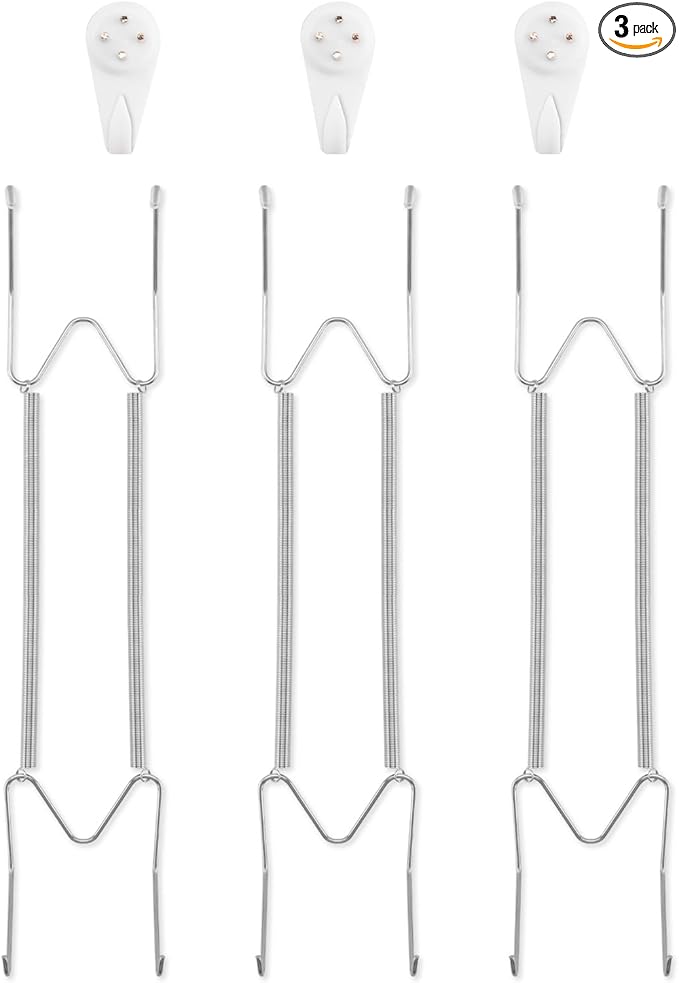 3 Pack Plate Hangers for The Wall, Suitable for 12-16 inch Art Plate, Stainless Steel Invisible Heavy Duty Wire Plate Holder with Wall Hooks, Plate Hangers for Displaying Plates, Platter, Dish, Silver