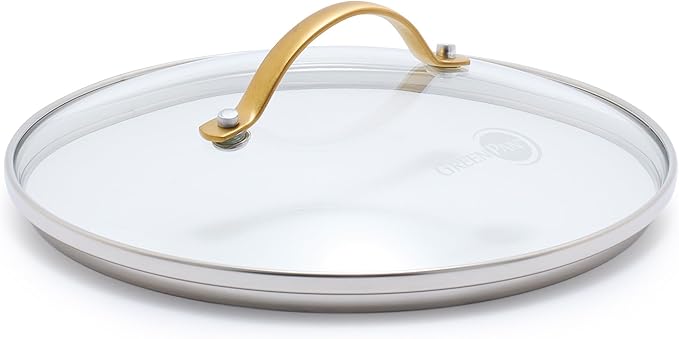 GreenPan 8" Tempered Glass Lid for Pots and Pans Cookware, Gold-Tone Handle with Matte Finish, Dishwasher and Oven Safe