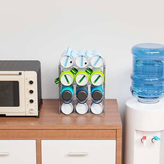 Yieach Stackable Water Bottle Organizer for Stanley,Yeti 40 oz and Others Tumbler Organizer,2 Tier Waterbottle Storage Rack,Clear Acrylic Cup Organizers for Kitchen Cabinets,Countertop,Pantry Shelf